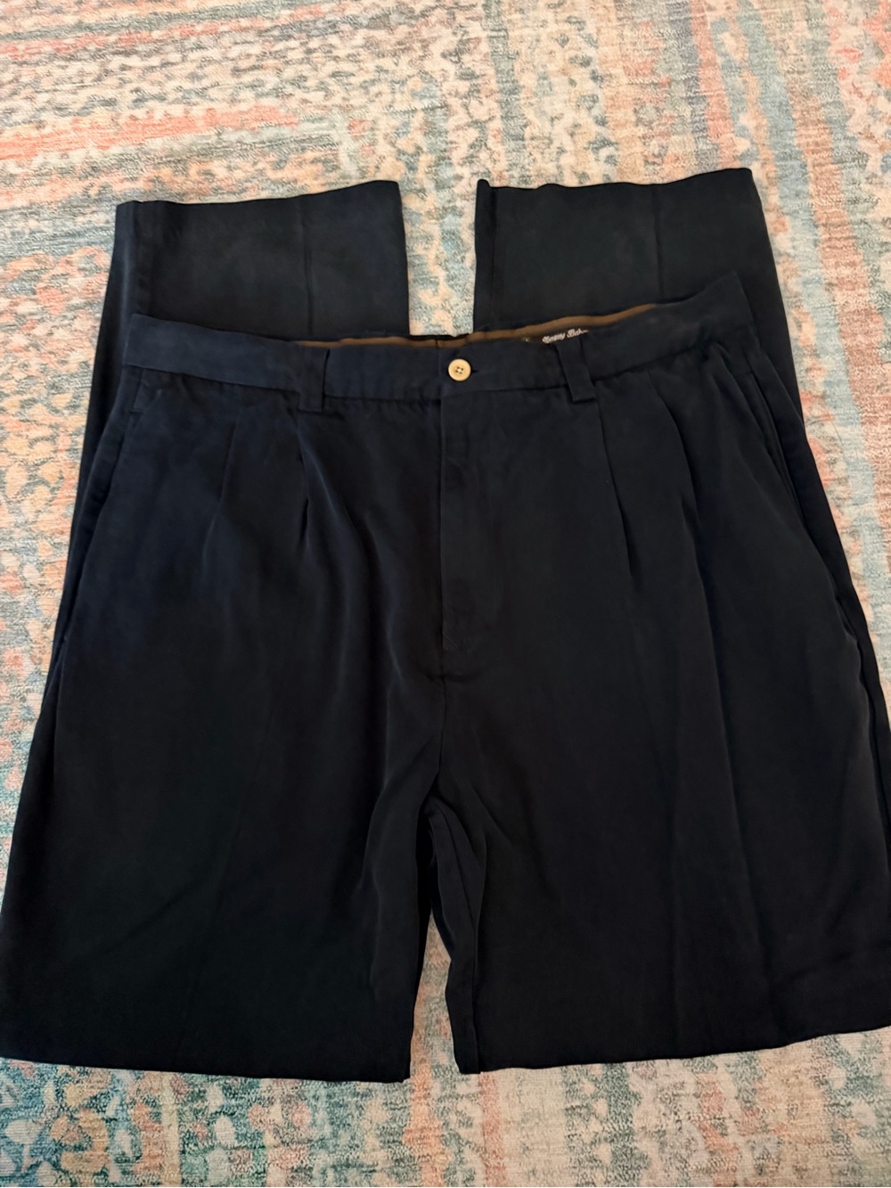 Tommy Bahama RELAX  100% Silk Dark Blue Pleated Dress Pants